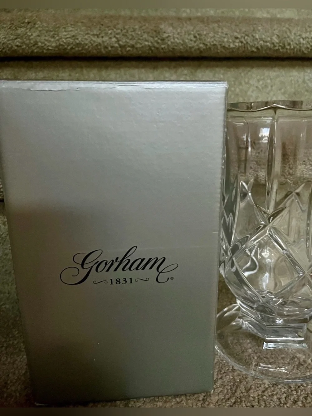 NWT VTG Gorham Lady Anne Crystal Hurricane Candle Holder/Vase w/ Box